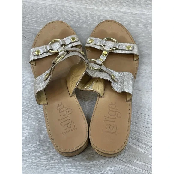 Latigo Rush Women's Sandal Silver Leather 6.5 Double Strap Buckle Boho Comfort - Picture 7 of 10